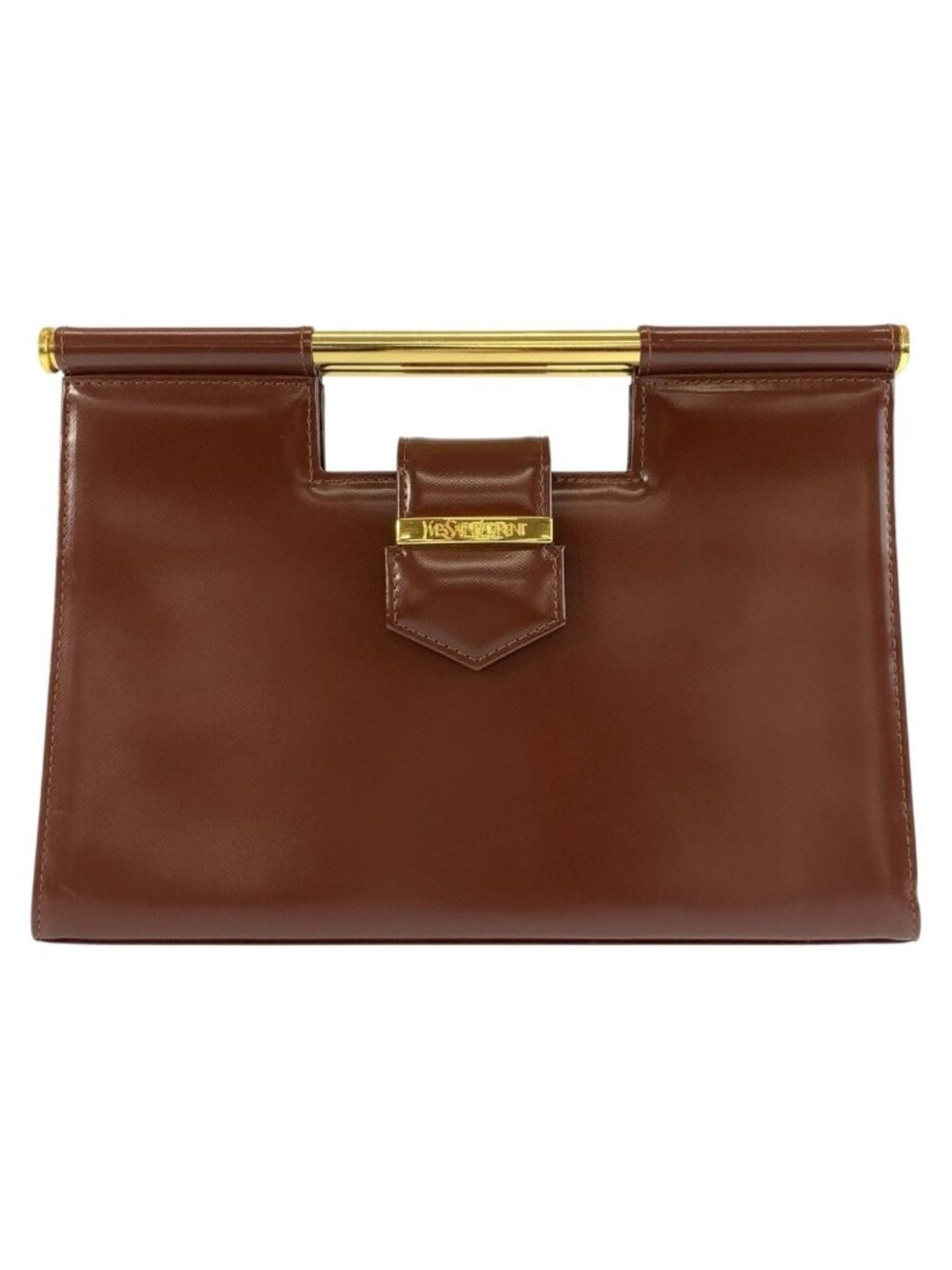 Saint Laurent Vintage Brown Gold Leather Handbag Clutch